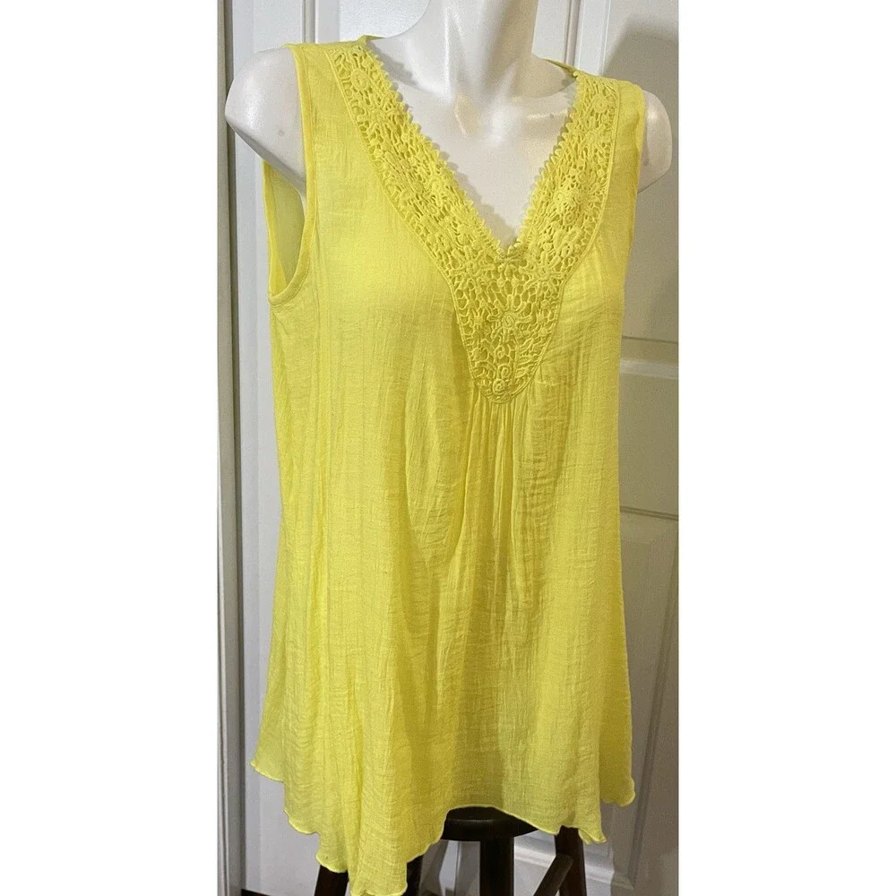 Spense Tank Dress Womens Size Large Yellow Lace Neckline Flowy Sleeveless Tank - Picture 4 of 9